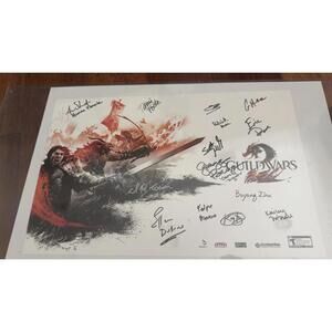 Very Rare Guild Wars 2 Promotional Poster Signed by 9 Game Designers/Artists